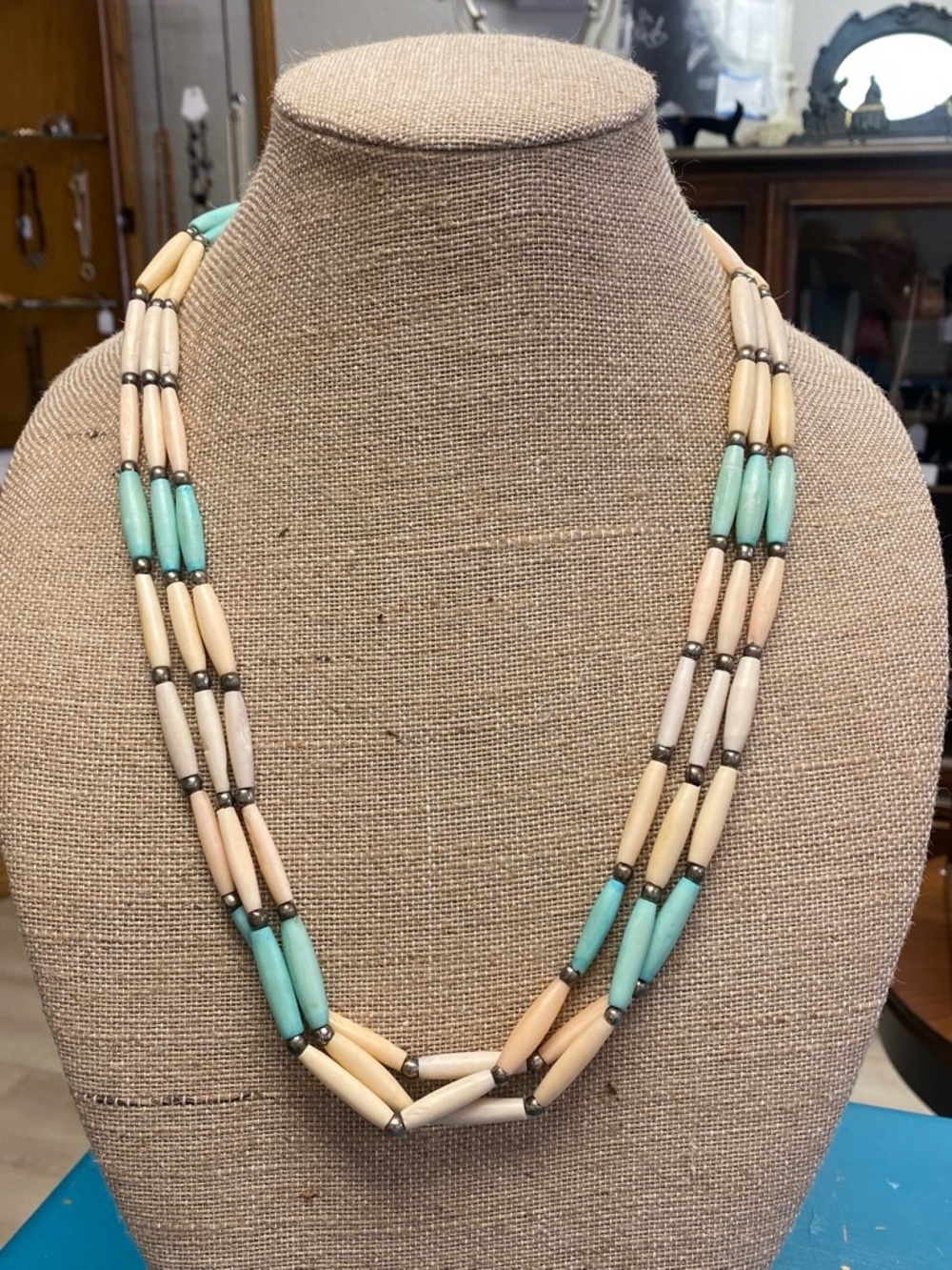 Multi-Strand Pastel Bead Necklace in Mint and Cream - Women Jewelry